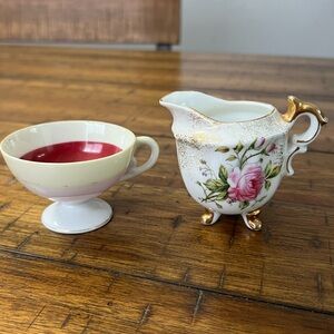 Porcelain Floral Pitcher/Creamer & Sugar